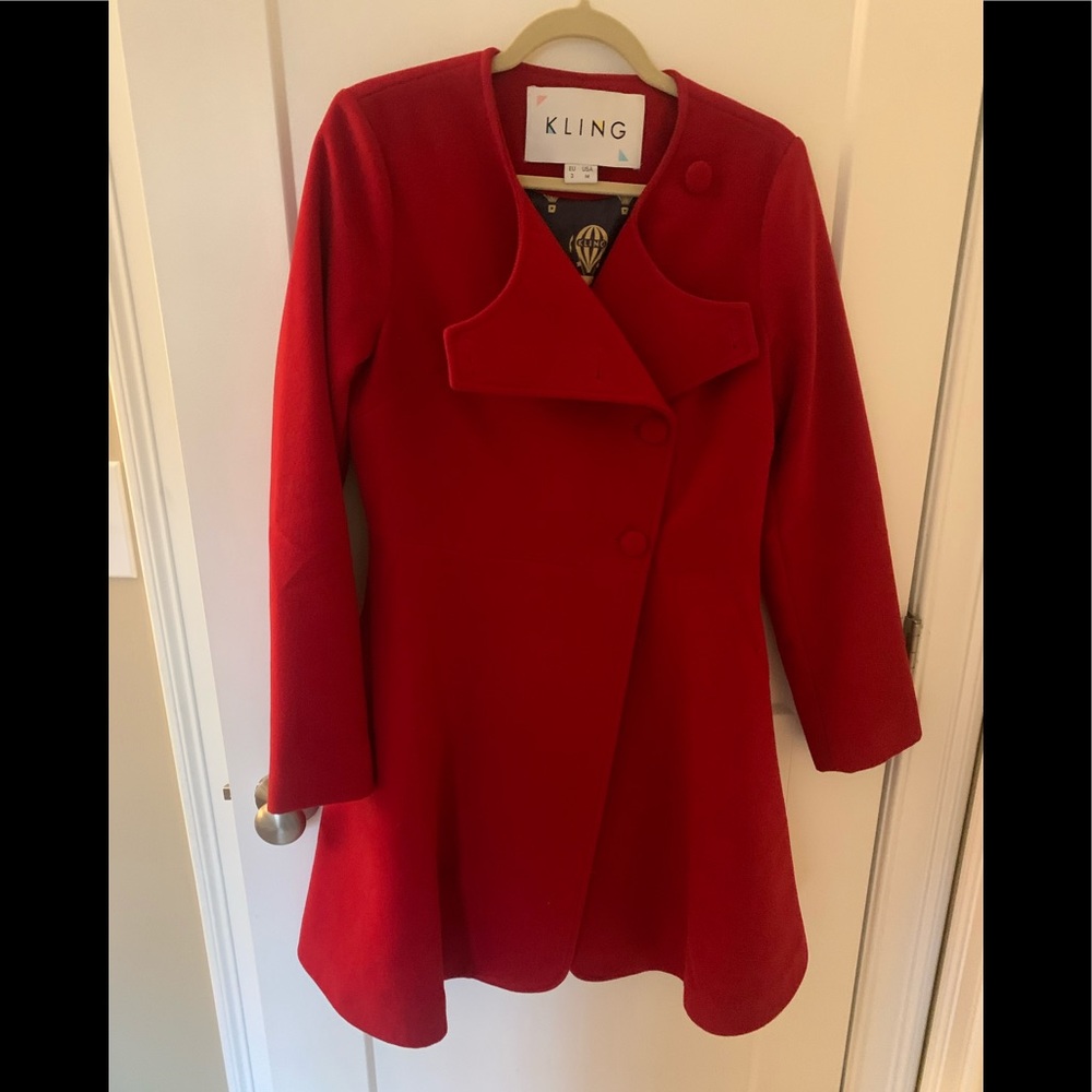 M Red Pea Coat by Kling